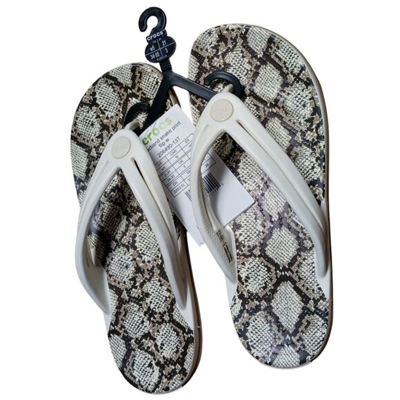 Crocs Crocband Snake Print Women's Flip-Flop Oyster/Mushroom Relax Fit Size 5 - Picture 2 of 16